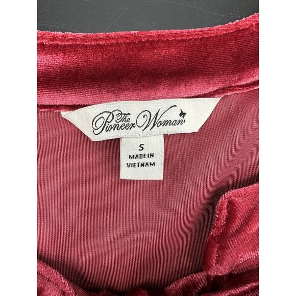 Pioneer Woman Womens Red Wine Velour Empire Waist Embroidered Tunic Shirt Small - Picture 6 of 10